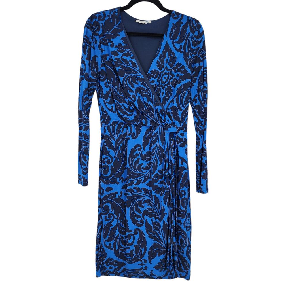Boden Women's Henrietta Blue Faux Wrap V-Neck Long Sleeve Dress Size 8